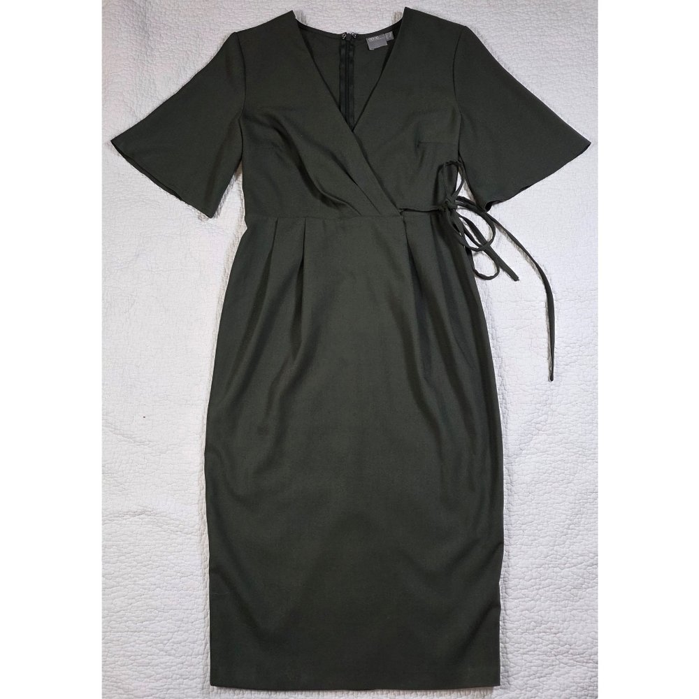 ASOS Olive Green Tie Waist Short Sleeve Midi Dress